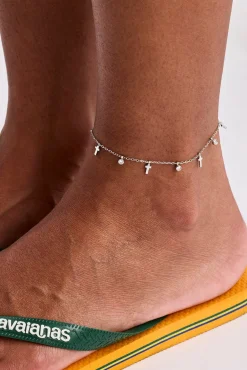 Multi Cross & CZ Anklet - 8mm - White