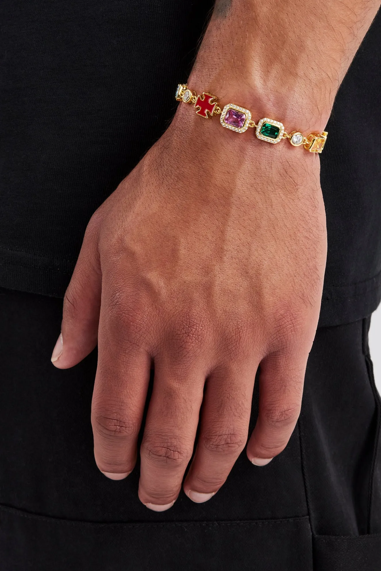 Multi Gemstone Motif Bracelet - Gold - 10mm