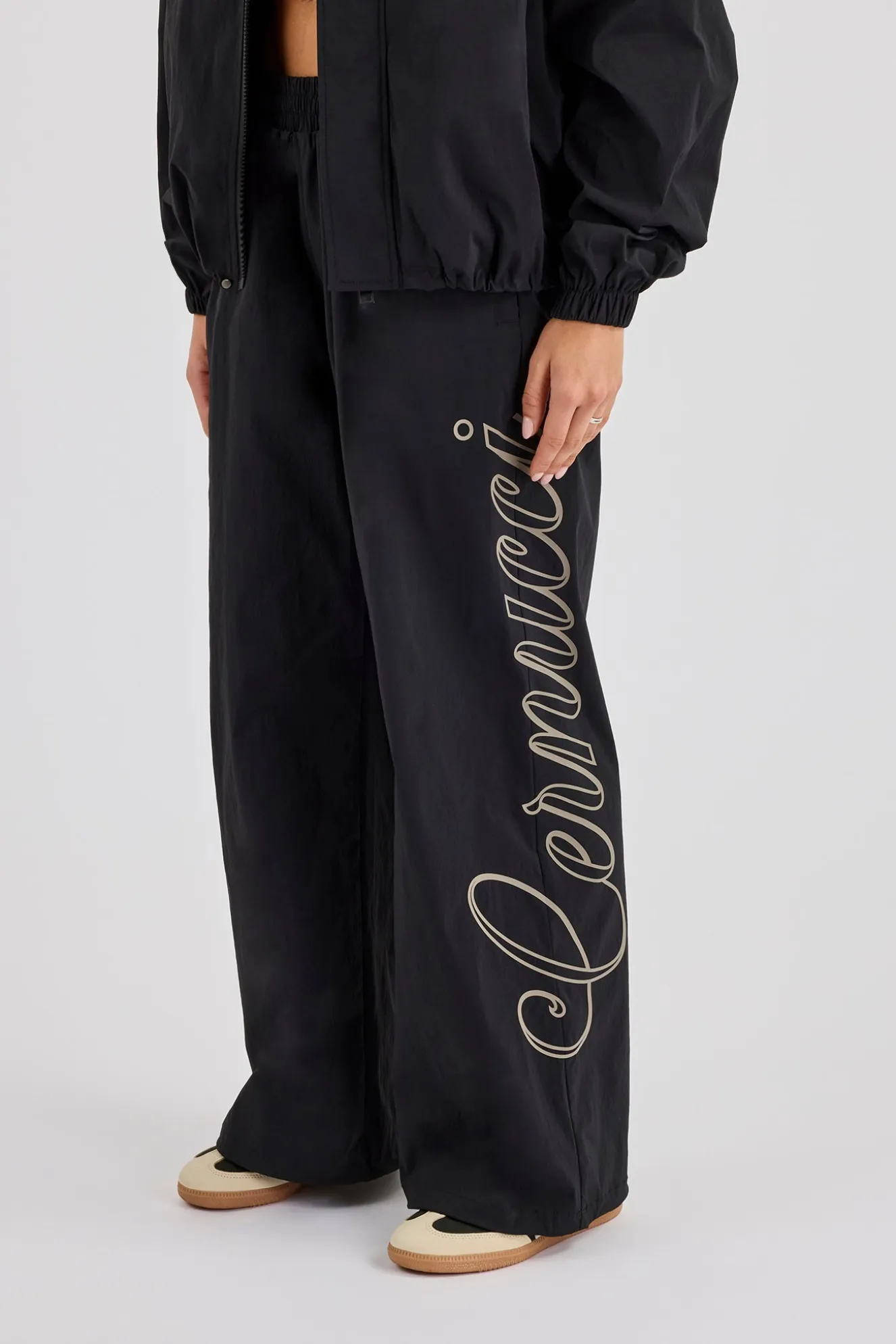 Nylon Branded Baggy Jogger - Black