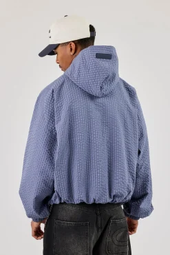 Nylon Check Hooded Windbreaker - Blue