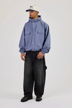 Nylon Check Hooded Windbreaker - Blue