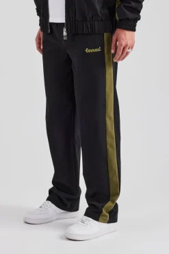 Nylon Contrast Block Straight Leg Jogger - Black