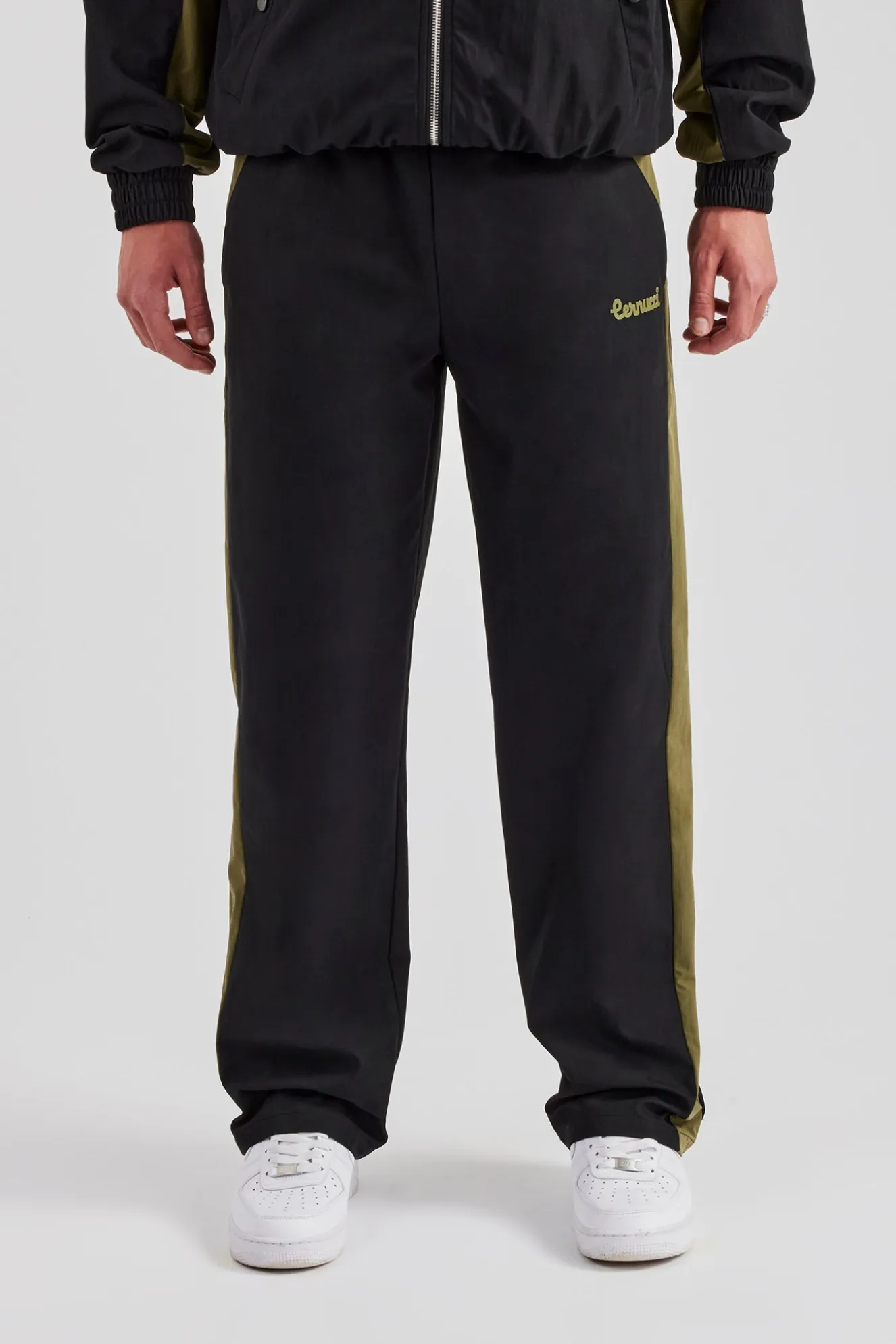 Nylon Contrast Block Straight Leg Jogger - Black