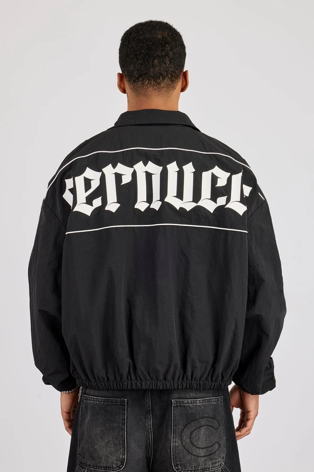 Nylon Contrast Funnel Neck Track Jacket - Black