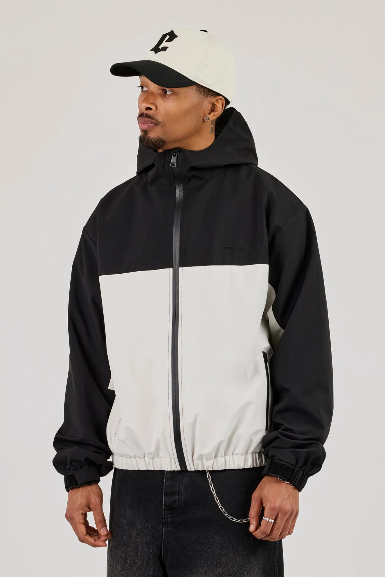 Nylon Contrast Windbreaker - Black