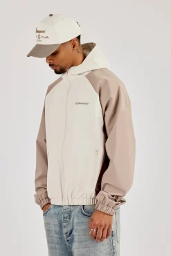 Nylon Panelled Windbreaker - Taupe