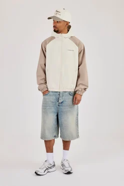 Nylon Panelled Windbreaker - Taupe