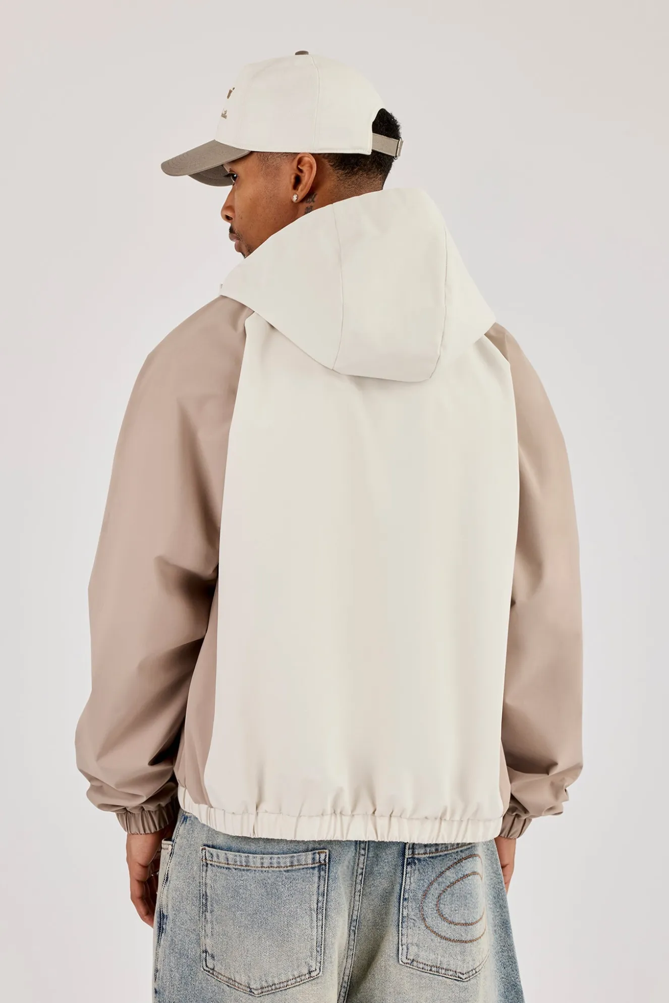 Nylon Panelled Windbreaker - Taupe