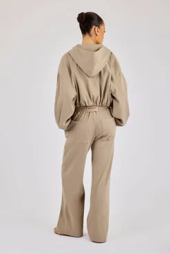 Ottoman Rib Hooded Zip Through & Wide Leg Jogger - Taupe