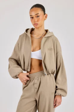 Ottoman Rib Hooded Zip Through - Taupe