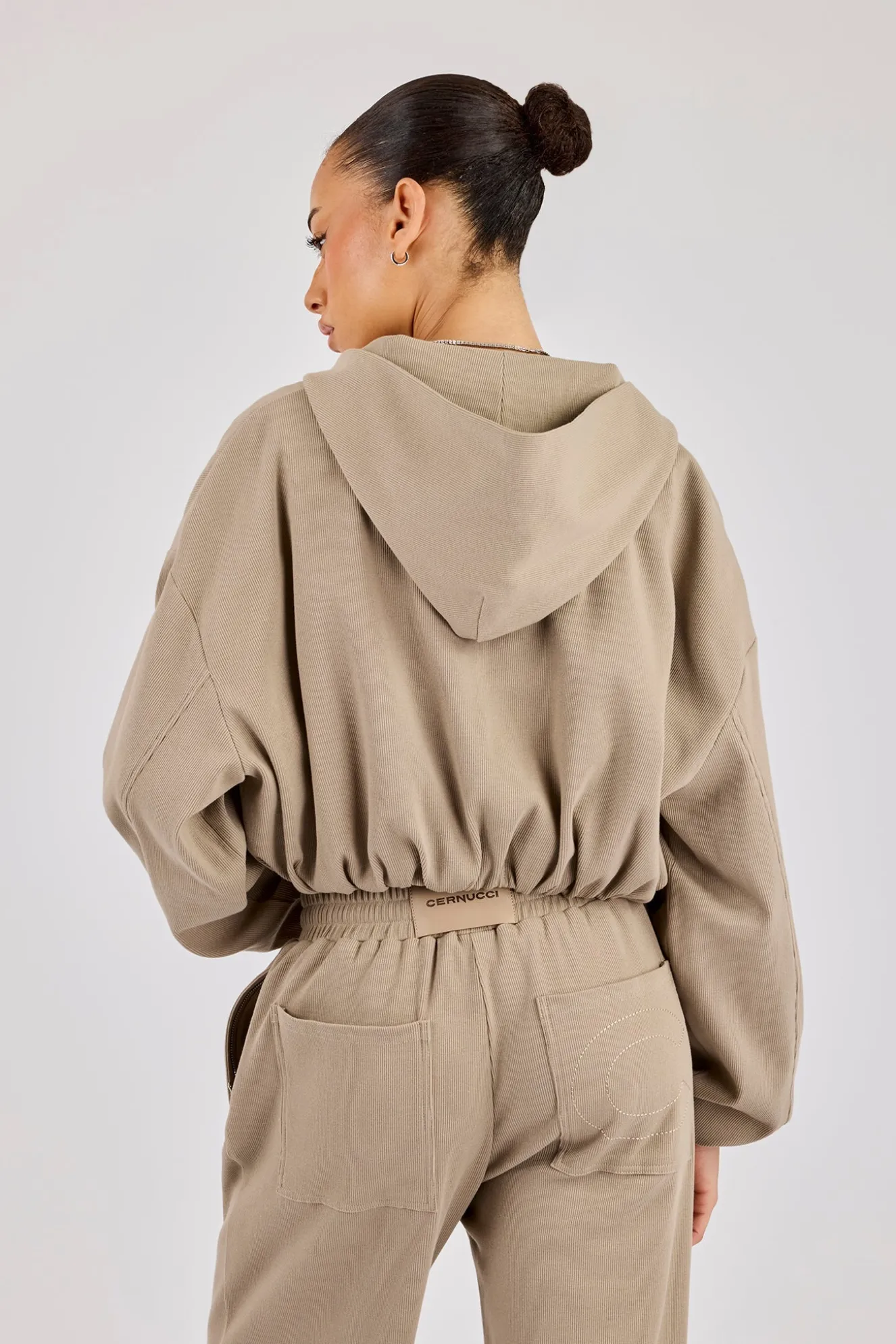 Ottoman Rib Hooded Zip Through - Taupe