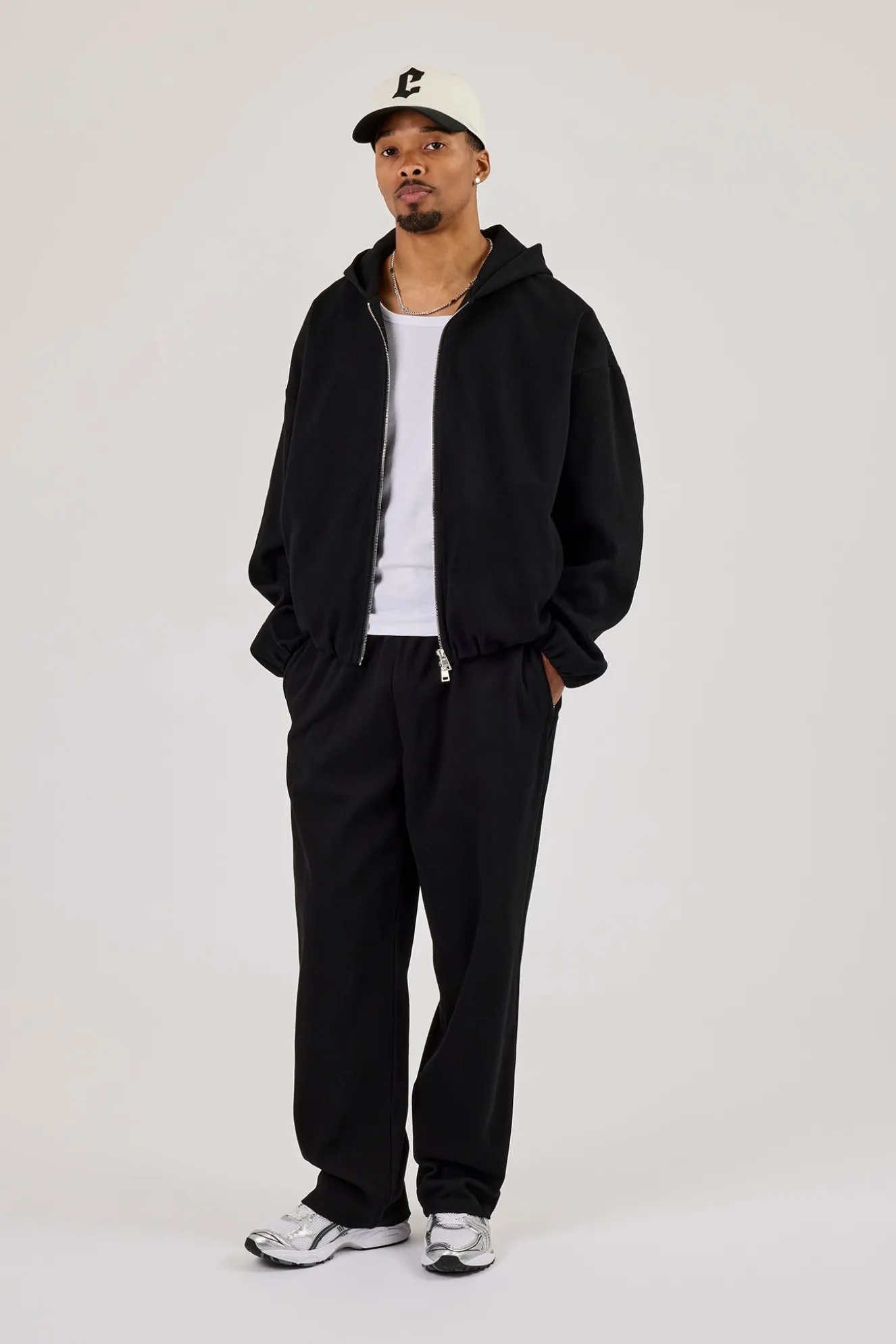 Ottoman Rib Zip Through Hoodie & Relaxed Jogger - Black