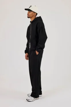 Ottoman Rib Zip Through Hoodie & Relaxed Jogger - Black
