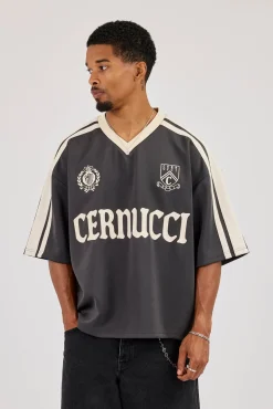 Oversized Cernucci Football Top - Charcoal