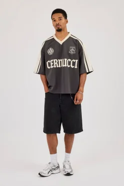 Oversized Cernucci Football Top - Charcoal