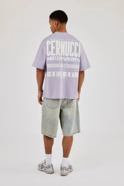 Oversized Cernucci Motorsports Print T-Shirt - Dusty Purple