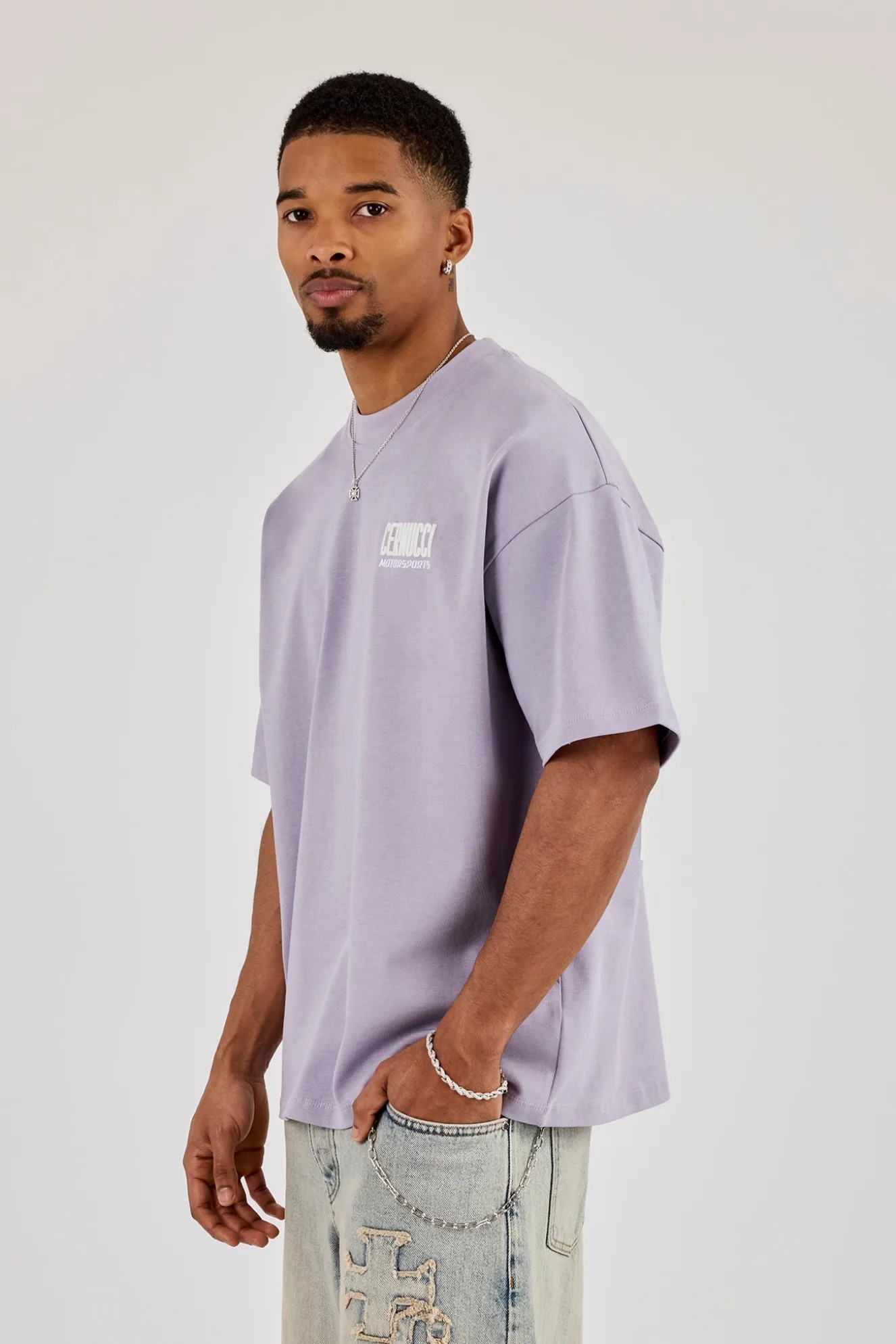 Oversized Cernucci Motorsports Print T-Shirt - Dusty Purple