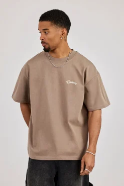 Oversized Contrast Logo T-Shirt - Brown