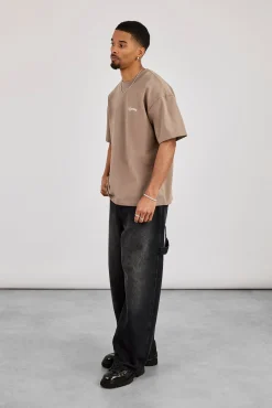 Oversized Contrast Logo T-Shirt - Brown