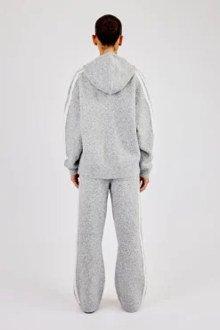 Oversized Knitted Stripe Zip Through & Wide Leg Jogger - Grey