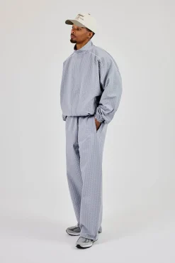 Oversized Nylon Check Funnel Neck Jacket & Trouser - Light Grey
