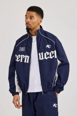 Oversized Nylon Panelled Track Top - Navy