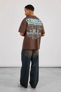 Oversized Rio Diamond Graphic T-Shirt - Brown