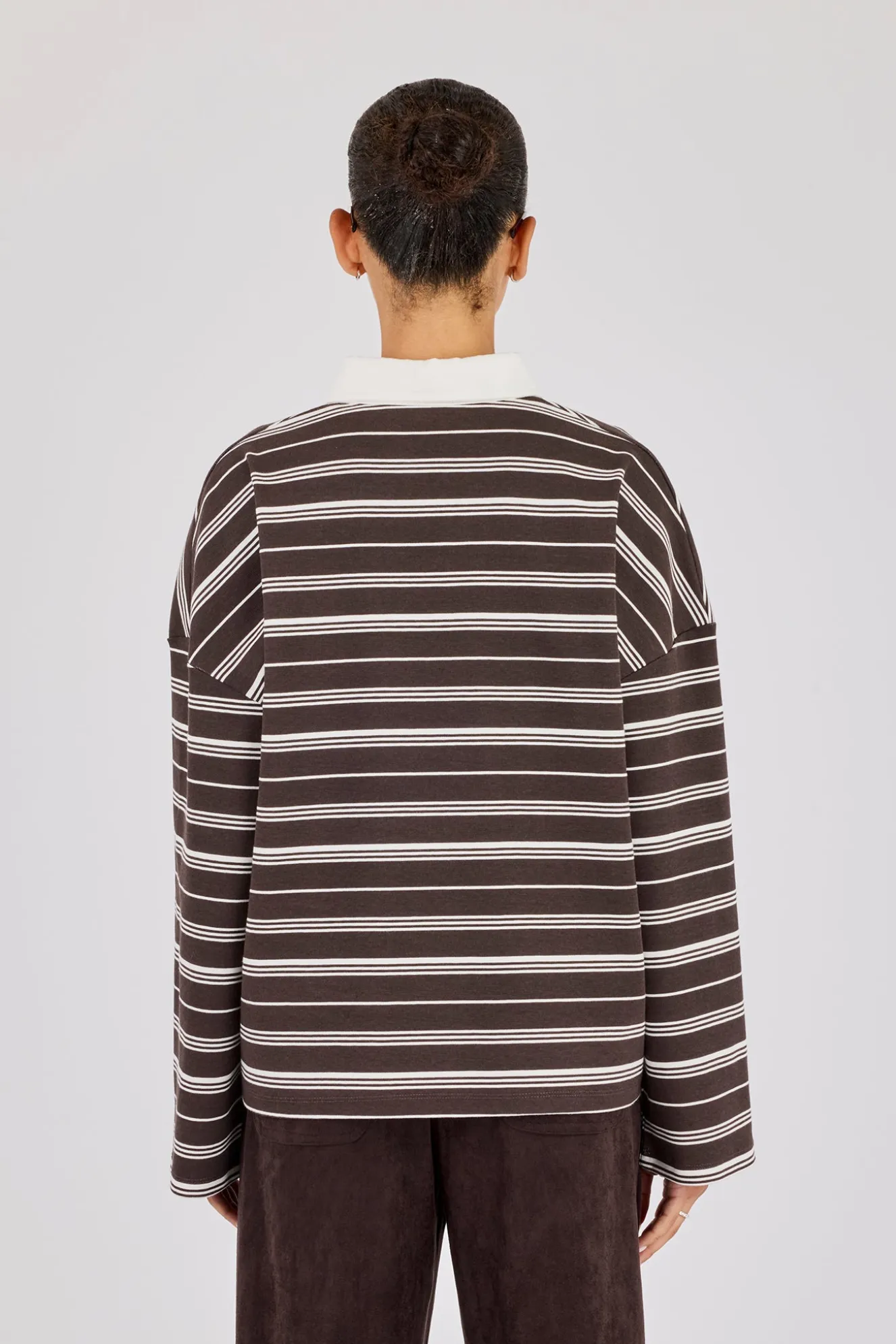 Oversized Stripe Long Sleeve Top - Chocolate