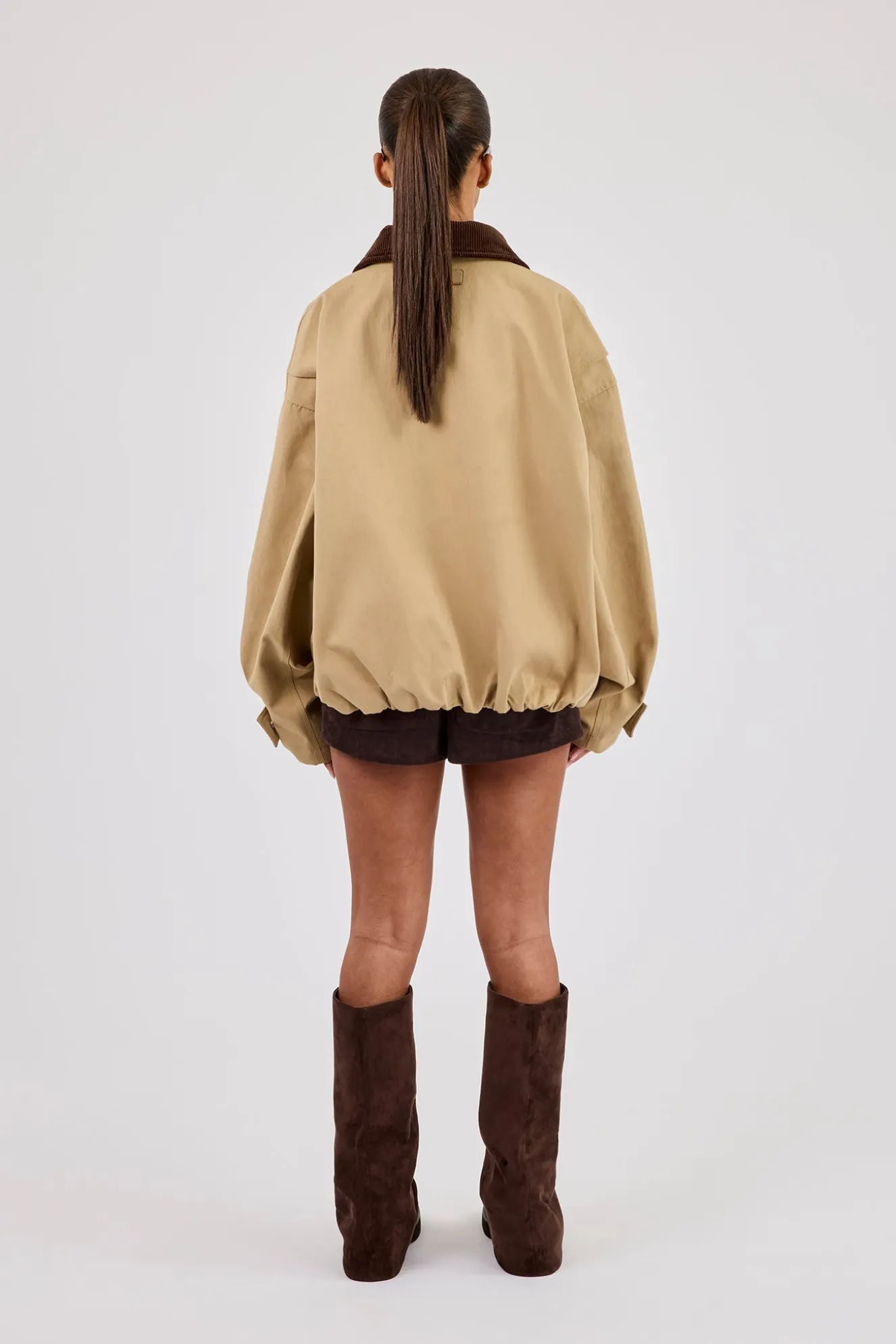 Oversized Twill Harrington Jacket - Beige