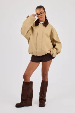 Oversized Twill Harrington Jacket - Beige