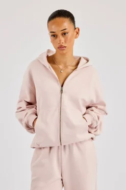 Oversized Zip Through Hoodie - Dusty Pink