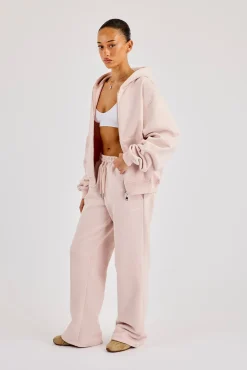 Oversized Zip Through Hoodie - Dusty Pink