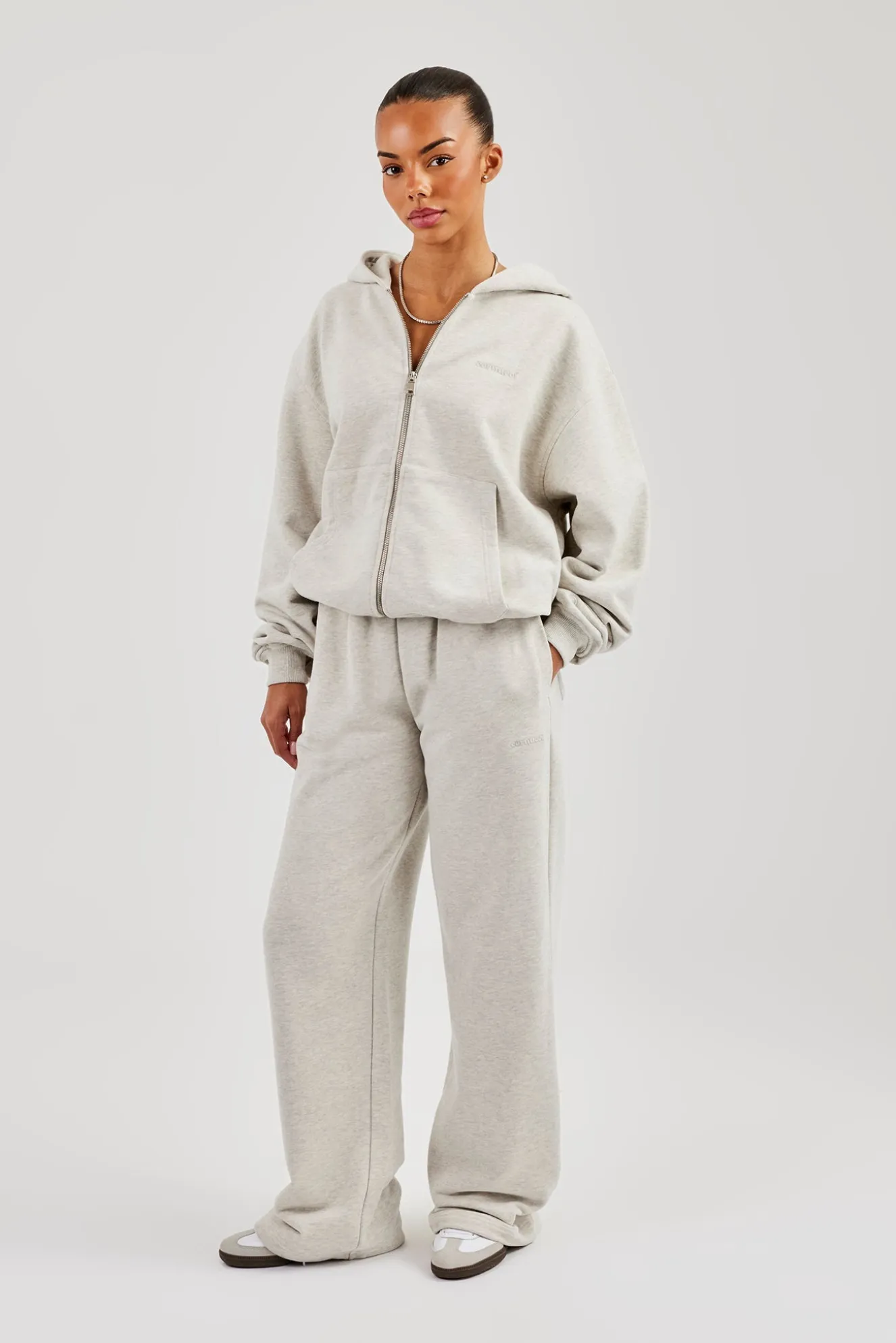 Oversized Zip Through Hoodie - Ash Grey