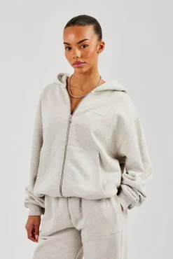Oversized Zip Through Hoodie - Ash Grey