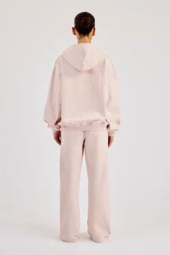 Oversized Zip Through Hoodie & Wide Leg Jogger- Dusty Pink