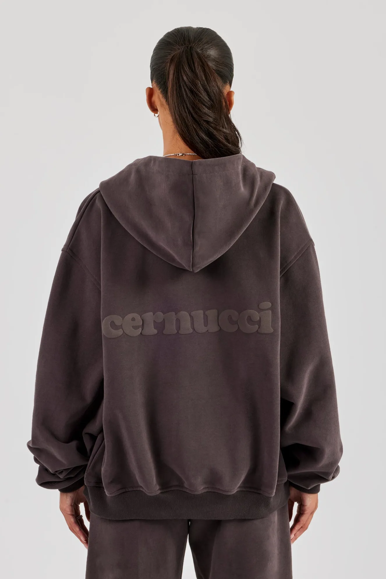 Oversized Zip Through Hoodie - Coffee