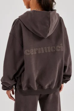 Oversized Zip Through Hoodie - Coffee