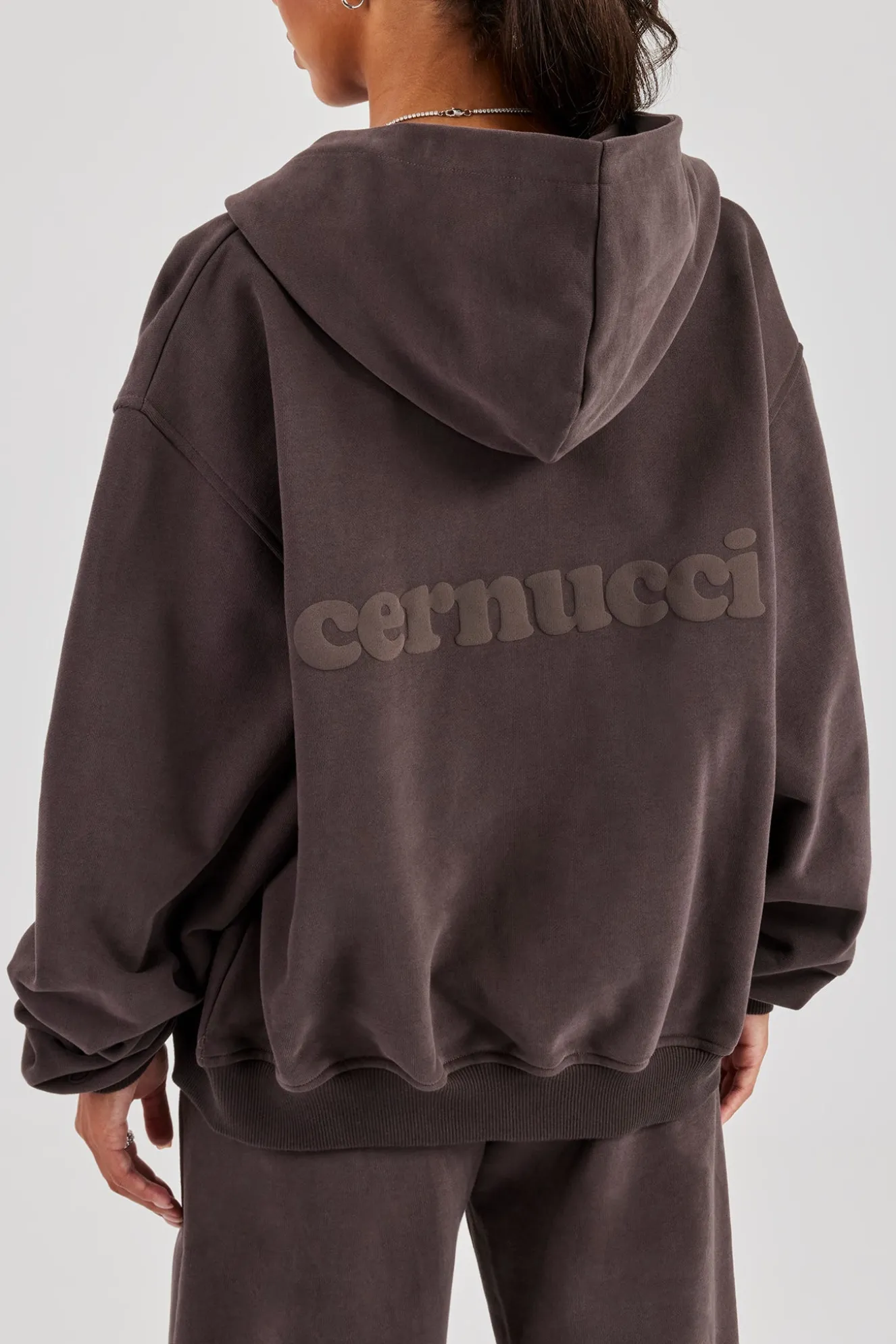 Oversized Zip Through Hoodie - Coffee