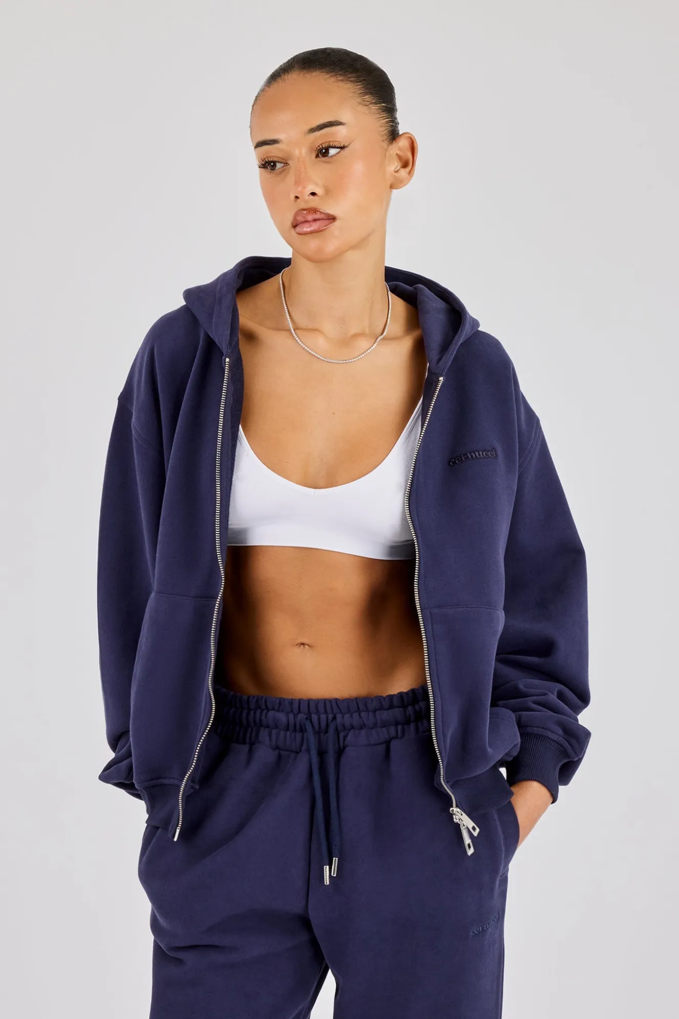 Oversized Zip Through Hoodie - Navy