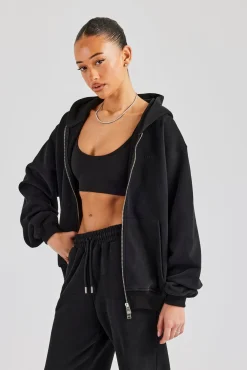 Oversized Zip Through Hoodie - Black