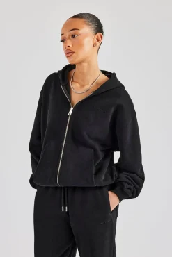 Oversized Zip Through Hoodie - Black