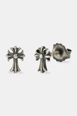 Oxidised Cross Stud Earrings - 8mm - White