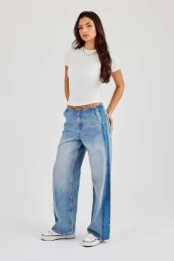 Panelled Baggy Jean - Washed Blue