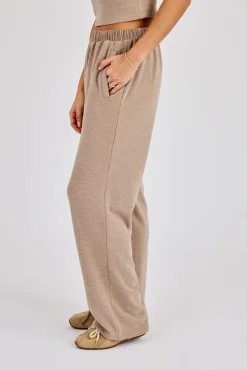 Peached Soft Touch Button Detail Trouser - Taupe