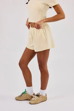 Peached Soft Touch Button Front Short - Butter Yellow