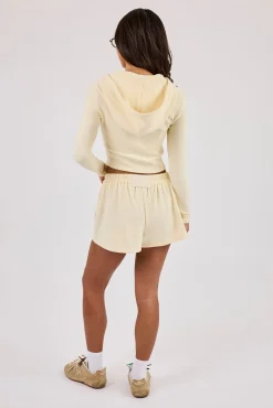 Peached Soft Touch Fitted Zip Through Hoodie & Button Front Short - Butter Yellow
