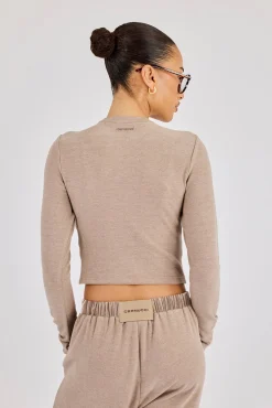 Peached Soft Touch Long Sleeve Top & Trouser - Taupe