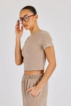 Peached Soft Touch Short Sleeve Top - Taupe