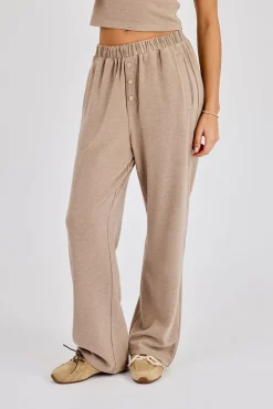 Peached Soft Touch Short Sleeve Top & Trouser - Taupe