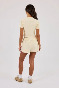 Peached Soft Touch Short Sleeve Top & Button Front Short - Butter Yellow